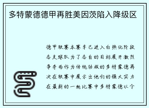 多特蒙德德甲再胜美因茨陷入降级区